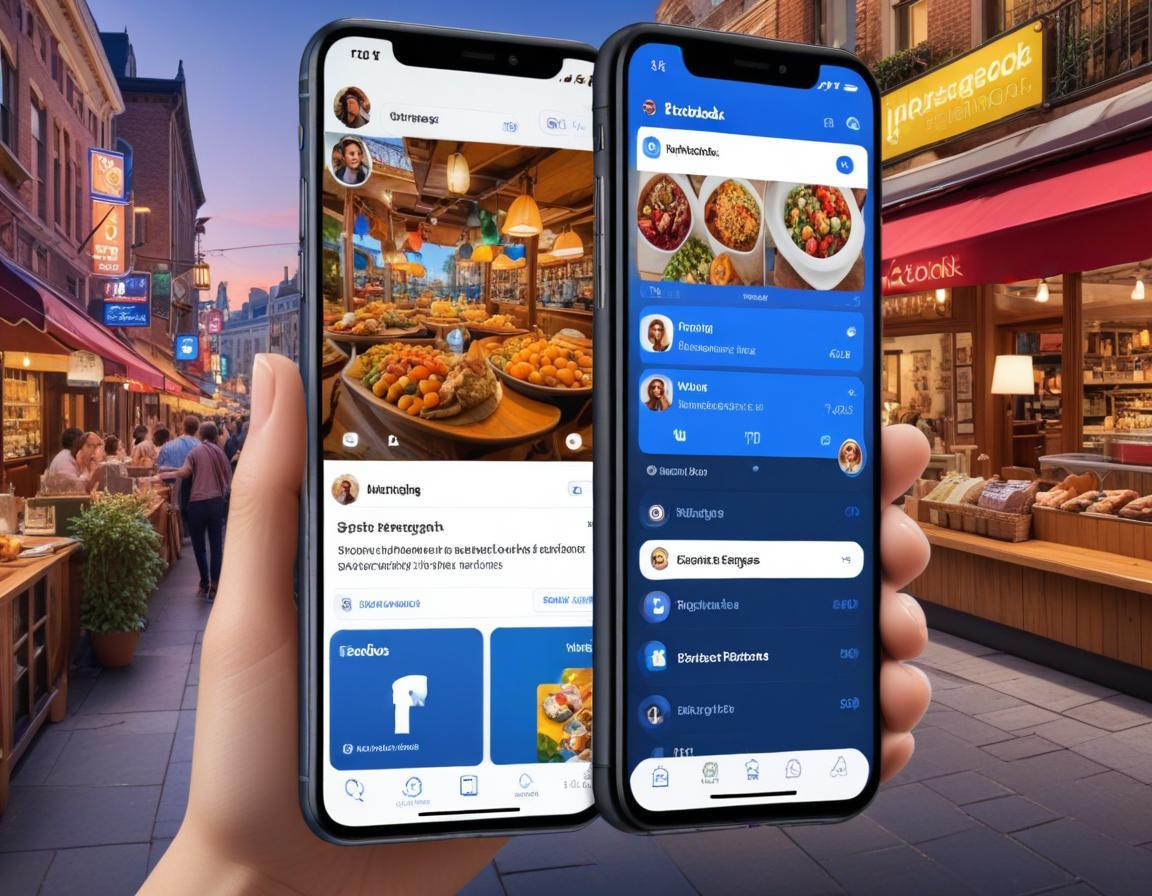 ภาพหน้าจอแยกแสดงการเชื่อมต่อ Facebook Business กับ Instagram บนอุปกรณ์เคลื่อนที่